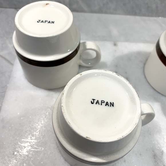 Vintage made in Japan espresso|coffee stacking mugs x4 cream with brown glaze - Picture 6 of 9
